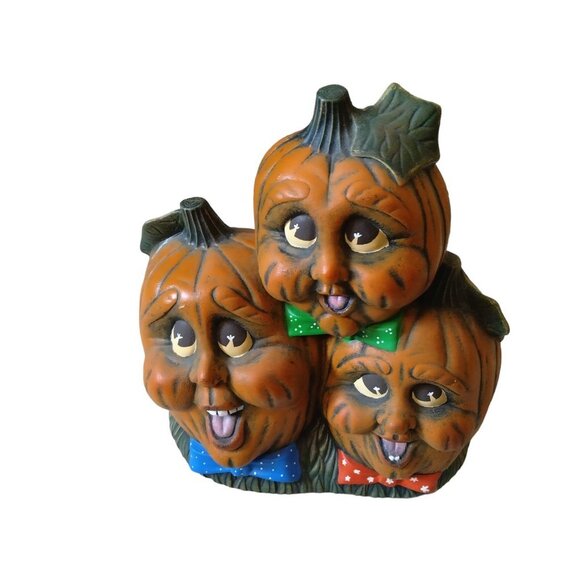 Ceramic Jack-O-Lantern Pumpkin People Smiling With Bow Ties Vintage Hall… - Picture 1 of 9